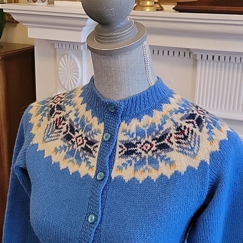 Vintage Shetland Fair Isle Cardigan Sweater - Picture 2 of 7